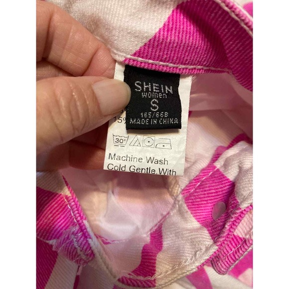 SHEIN Women S Pink White Zebra Print High Waisted Straight Leg Jeans - Picture 7 of 8